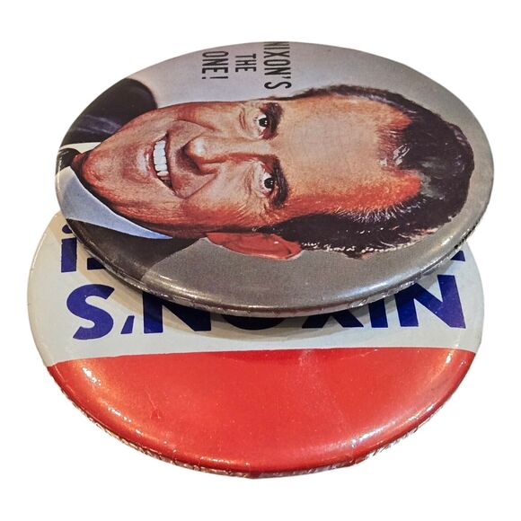 2 Nixon's The One Vintage Used 1968 Pinback Slogan Button Presidential Campaign - Picture 8 of 11